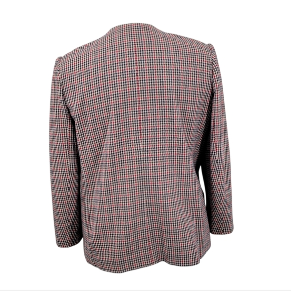 Leslie Fay Vintage Wool Blend Women's Houndstooth Blazer Navy Tan and Red - Picture 3 of 10